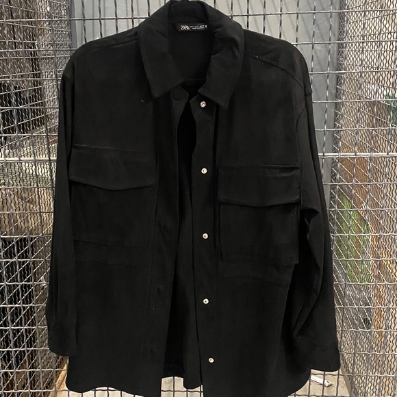 Zara suede Black Utility Shirt Jacket men’s S women’s oversized M - Picture 1 of 4